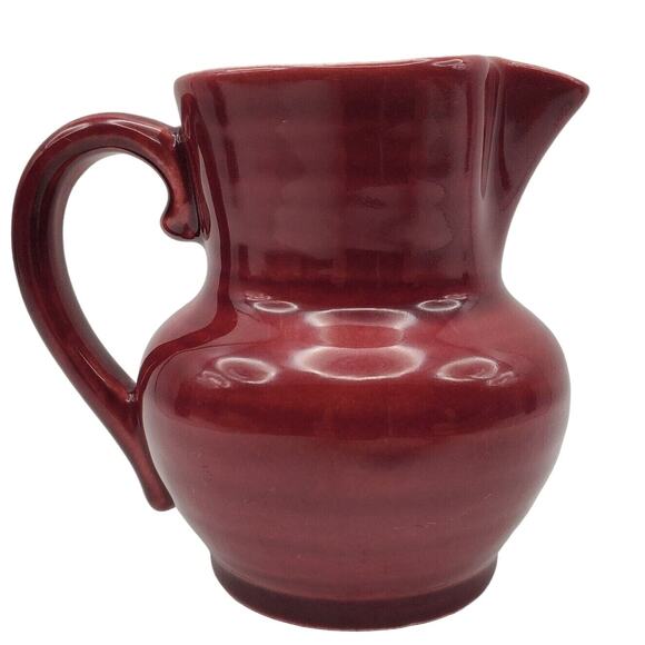 Vintage Red Wing Pottery Normandy Maroon Creamer 40s USA Small Stoneware Pitcher - Picture 1 of 6